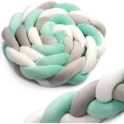 Ochraniacz do łóżeczka otulacz warkocz pleciony, 3m szaro-miętowy