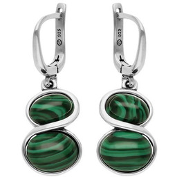 Srebrne kolczyki gładkie z zielonymi kamieniami - Malachit