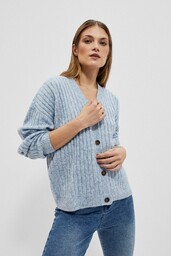 Błękitny sweter damski rozpinany w prążki