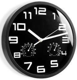 Zegar ścienny czarny z termometrem higrometrem 25 cm