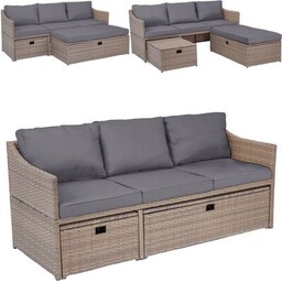 Sofa ogrodowa modułowa 2 podnóżki brązowo-szary