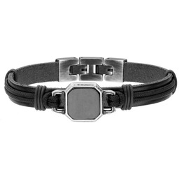 Czarny skórzany pasek męska bransoletka z czarnym agatem