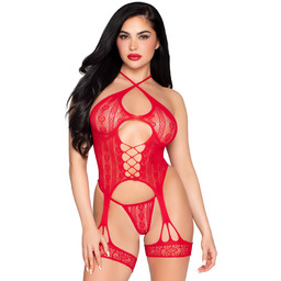 Leg Avenue Heart Net Cami Garter and String