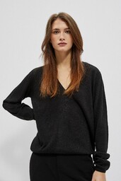 Sweter damski czarny z metaliczną nitką