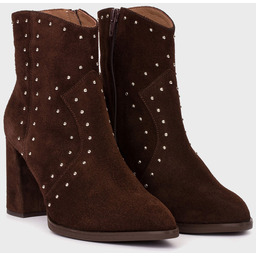 Skórzane botki na słupku - WONDERS M-5431 BRĄZOWE