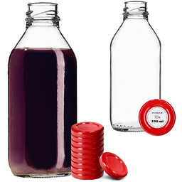 Szklana butelka na sok Potelle 0.33L z czerwoną