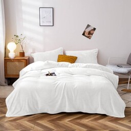 Pościel pluszowa 160x200 3cz. gładka zimowa miś biała