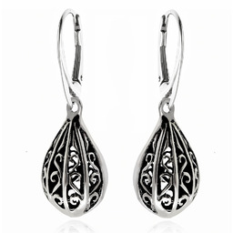 Eleganckie wiszące srebrne kolczyki ażurowe łezki krople sopelki