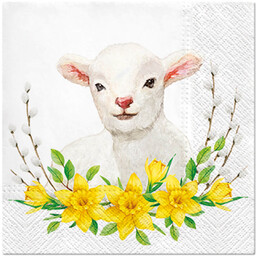 Serwetki wielkanocne Baranek z żonkilami - 33 cm