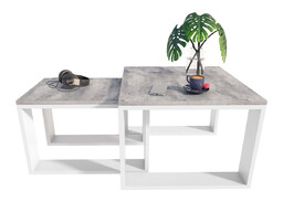 Elior Kwadratowy zestaw stolików kawowych beton + biały