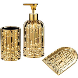 JOLOSK Złoty zestaw akcesoriów łazienkowych, nowoczesny wystrój łazienki.