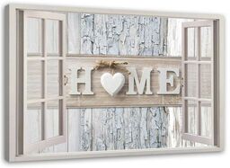 Obraz na płótnie, Okno Napis Home Serce shabby