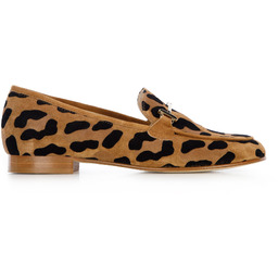 Damskie mokasyny zamszowe w panterkę z klamerką brązowe