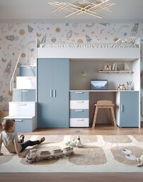 Zestaw wielofunkcyjny Raj 4 z biurkiem, szafą, schodkami