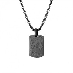 Czarny naszyjnik męski z nieśmiertelnikiem z motywem kompasu