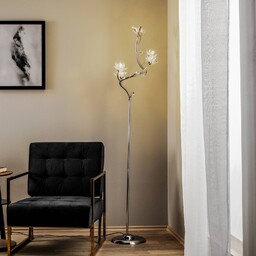 ONLI Lampa stojąca Ninfea, chrom, kryształowe kwiaty, 175