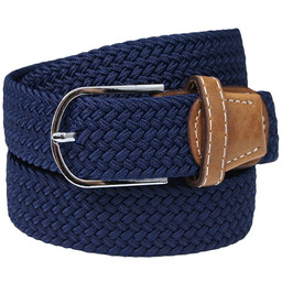 Granatowy Elastyczny Męski Pasek do Spodni, Pleciony, Casual