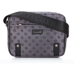 Damska torebka żakardowa z opaskami ze skóry pozioma