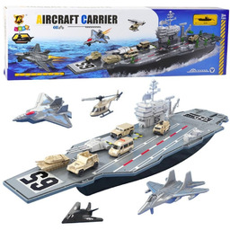 Duży lotniskowiec wojskowy myśliwce czołgi pojazdy