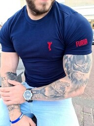 Koszulka męska, granatowa kulturysta haft Furia