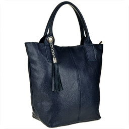 Granatowa torebka damska shopper skórzana z podszewką