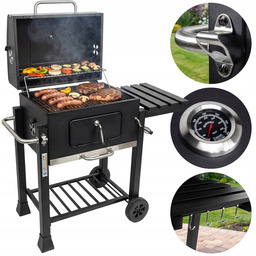 Grill Węglowy Duży Ogrodowy Pokrywa Termometr Ruszt Żeliwny