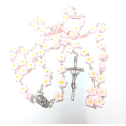 Różaniec do Pierwszej Komunii -różowe kwiatuszki