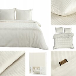 Pościel Bawełniana W Prążki 160x200 Vera krem Komplet