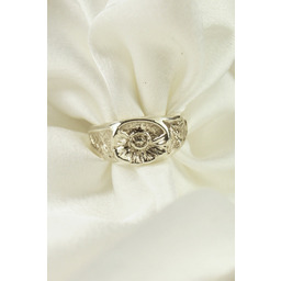 Pakamera Srebrny sygnet damski piwonia, pełny, srebro 925,