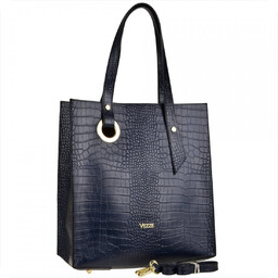 VEZZE torebka shopper skórzana granatowa z kosmetyczką aligator
