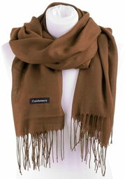 Stylion Brązowy Szalik damski duży Cashmere frędzle SZA-47
