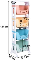 Plastikowy Regał Na Kółkach Dla Dzieci 4 Półki