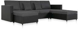 Elior 4-osobowa rozkładana czarna sofa z ciemnoszarymi poduszkami
