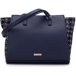 Torebka shopperka ze wstawką z tkaniny bouclé granatowa
