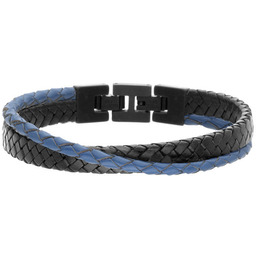 Męska skórzana szeroka bransoletka czarny i niebieski pleciony