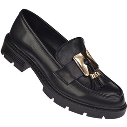 Czarne półbuty damskie mokasyny na obcasie P-3-Y107 eleganckie