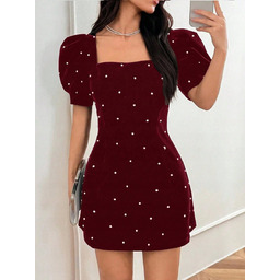 SHEIN BORDOWA MINI SUKIENKA W BIAŁE GROCHY
