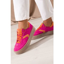 Fuksjowe Sneakersy Skórzane Na Platformie Damskie Buty Sportowe