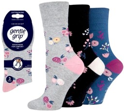 Gentle Grip 3PACK Bezuciskowe skarpetki damskie - FLORAL