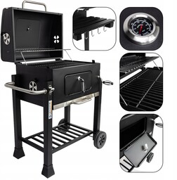 Grill Węglowy Ogrodowy Żeliwny Ruszt Z Pokrywą Rino
