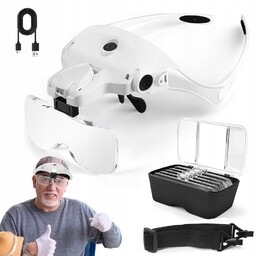 Okulary Powiększające Lupa Nagłowna Zegarmistrzowska LED+5 Soczewek