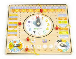 Ecotoys Drewniana tablica manipulacyjna kalendarz zegar