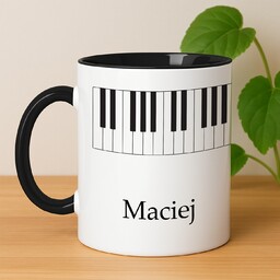 Kubek ceramiczny biały z czarnym środkiem dla muzyka