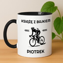 Kubek ceramiczny biały z czarnym środkiem dla rowerzysty
