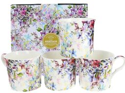 KUBKI PORCELANOWE Kwiaty Groszek Sweet Pea KOMPLET 4