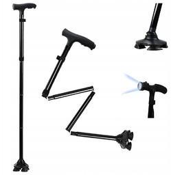 Składana Laska Inwalidzka Z Latarką 6 Led Podpora