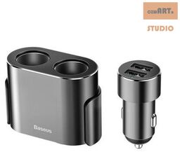 ROZGAŁĘŹNIK SAM BASEUS BLACK 80W DWA GNIAZDA SAMOCHODOWE+2xUSB
