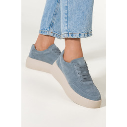 Niebieskie Sneakersy Skórzane Damskie Creepersy Na Platformie Sznurowane