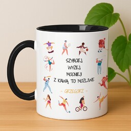 Kubek ceramiczny biały z czarnym środkiem dla sportowca