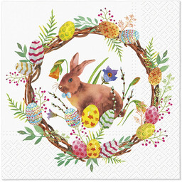 Serwetki wielkanocne Zajączek i wieniec - 33 cm